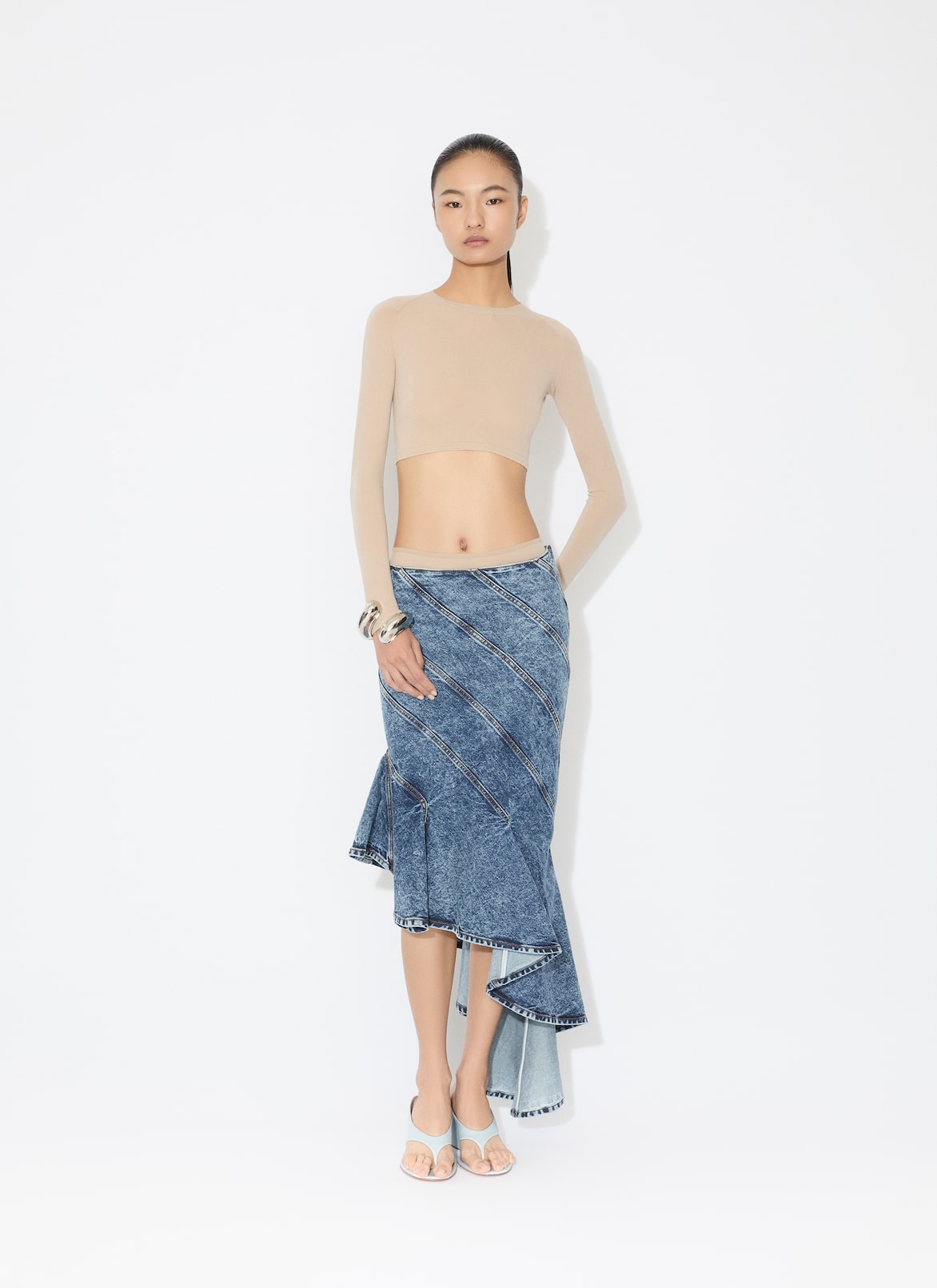 DENIM SPIRAL SKIRT ALAÏA BLUE DENIM SPIRAL SKIRT